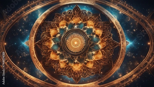 background with circles mandala, sacred geometry in space, mandalas made of a space nebula,   Epic   