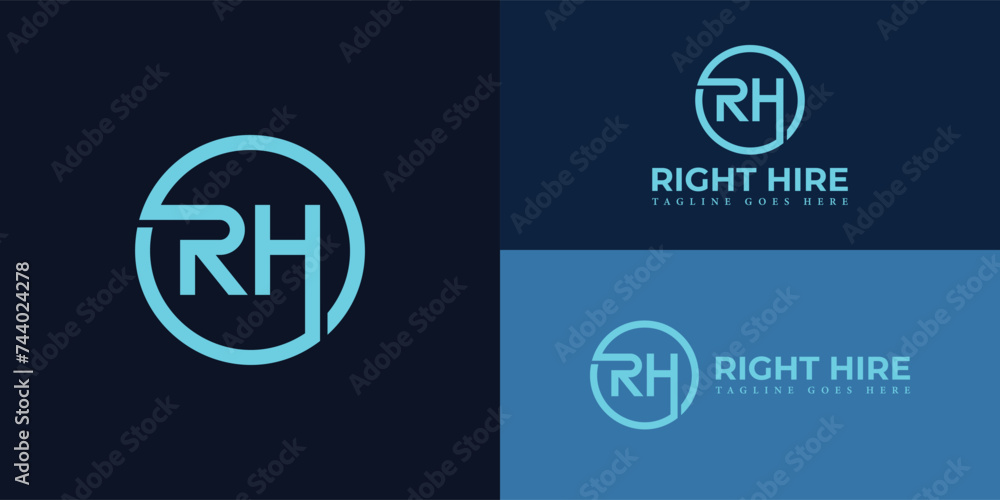 abstract initial letter RH or HR logo in soft blue color isolated in multiple deep blue backgrounds applied for virtual assistant scaling company logo also suitable for other brands or companies logo