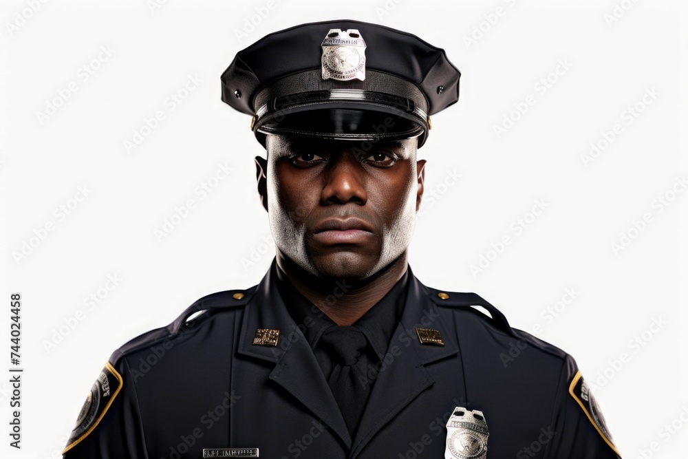 A man in a police uniform posing for a picture. Perfect for law enforcement concepts A man in a police uniform posing for a picture. Perfect for law enforcement concepts