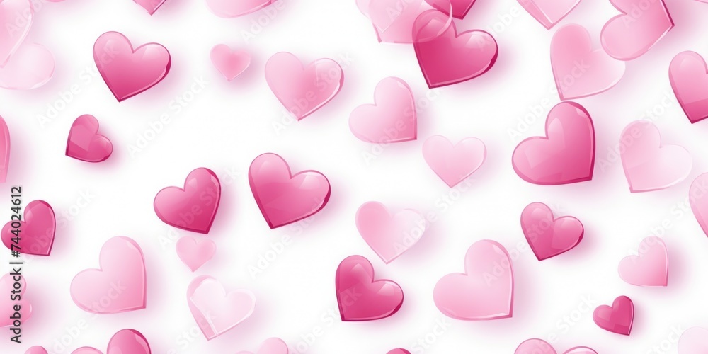 Pink hearts scattered on a white background. Perfect for Valentine's Day designs