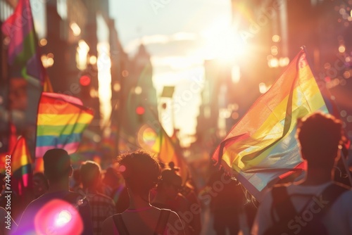 LGBTQ Pride collaborative communication. Rainbow flags colorful compelling diversity Flag. Gradient motley colored red LGBT rights parade festival hidden diverse gender illustration photo
