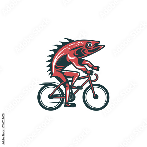 Fototapeta Naklejka Na Ścianę i Meble -  silhouette of a biker with bike, fish running cycle, vector logo design, fish icon, ai logo