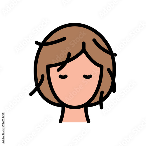 Girl with disheveled hair color icon. Vector isolated simple drawing.