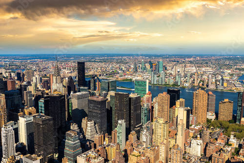 Aerial view of Manhattan at sunset