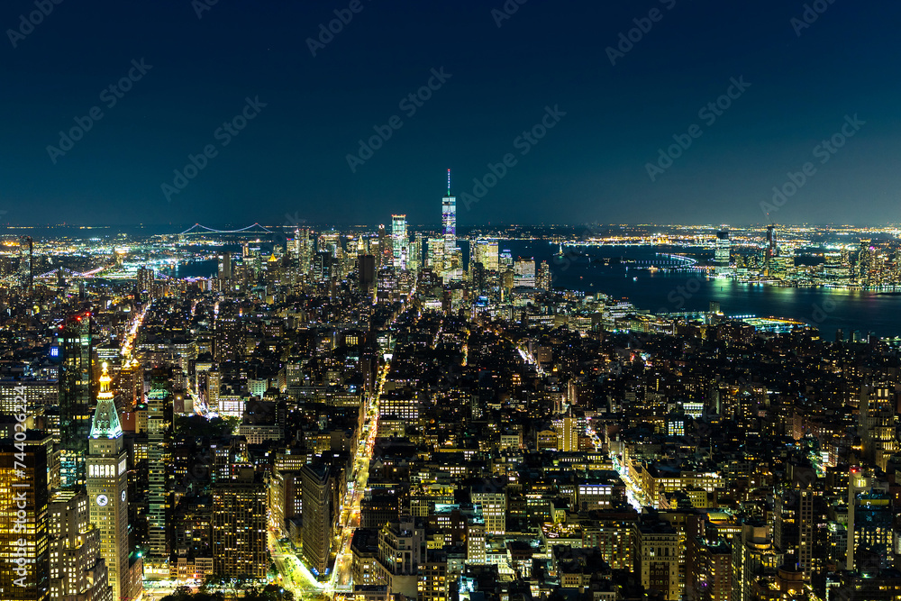 Aerial view of Manhattan at night