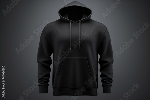 A black hoodie on a dark background. Perfect for fashion or mystery themed designs