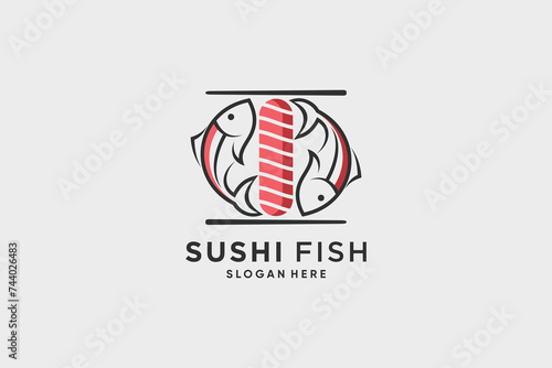 Sushi logo design vector illustration for restaurant with chopsticks and creative idea