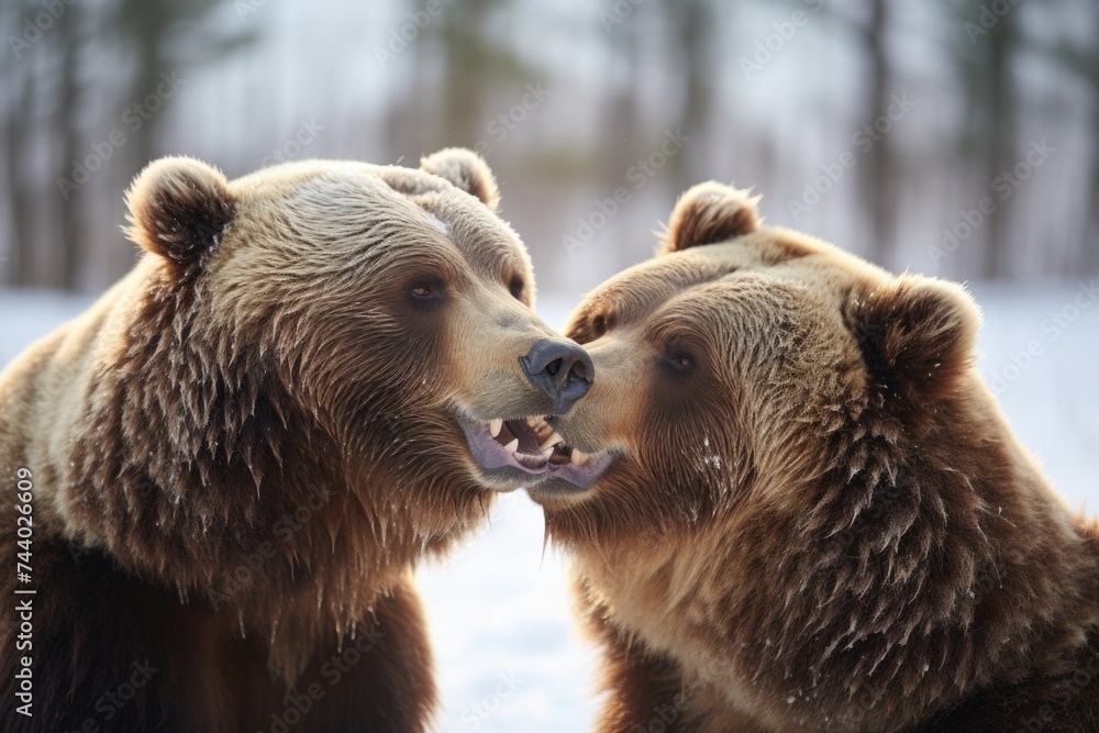 Obraz premium Two brown bears standing side by side. Suitable for wildlife themes
