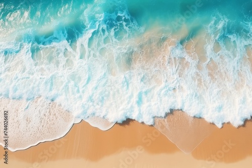 Aerial beach scene, beautiful ocean waves and coastline, perfect summer vacation template