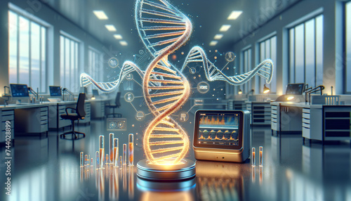 Vibrant DNA sequencing with modern machine in laboratory.