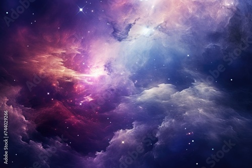 A stunning purple and blue nebula with a backdrop of twinkling stars. Ideal for space and galaxy themed projects
