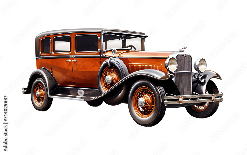 Retro Antique Automobile Isolated on Transparent Background PNG.