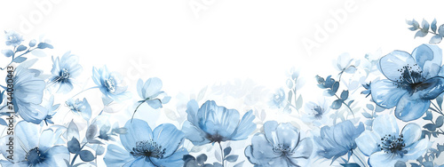 Watercolor blue spring flower frame on white background. #744030443