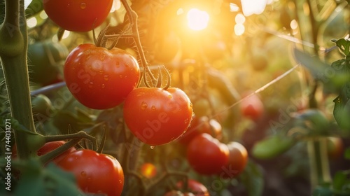 Growing red tomato harvest and producing vegetables cultivation. Concept of small eco green business organic farming gardening and healthy food