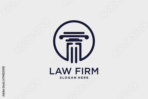 Law firm logo design vector template symbol of justice with pillar icon and creative idea