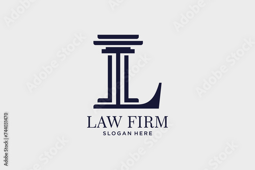 Law firm logo design vector template symbol of justice with pillar icon and creative idea