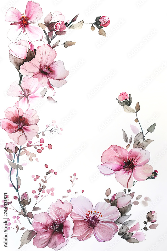 Watercolor spring blossom frame on white background. Watercolor spring blossom frame on white background.