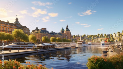 Sweden's Stockholm on July 9, 2023. A beautiful morning with clear skies and water is when you'll find the Rygerfjord Hotel and Hostel boat.
