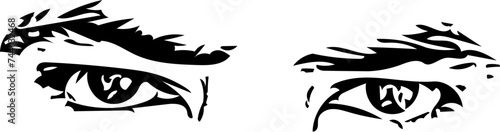 Vector illustration of an angry man eyes in black and white 