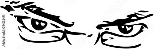 Vector illustration of angry screaming male eyes in black and white 