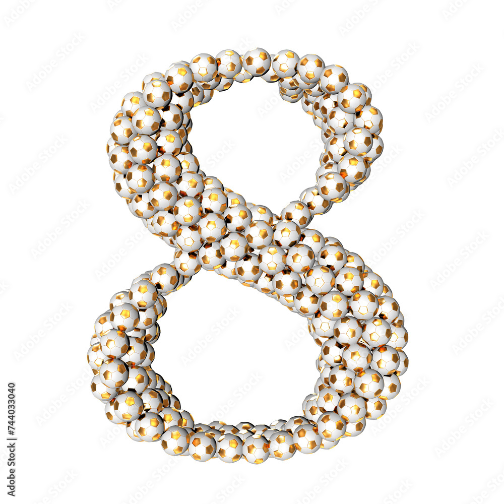 Obraz premium Symbols made from gold soccer balls. number 8