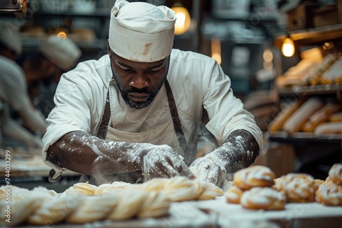 male baker working in bakery. ai generated