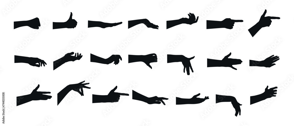 Collection of hand gestures silhouettes. Set of different hand gestures. Vector illustration Collection of hand gestures silhouettes. Set of different hand gestures. Vector illustration
