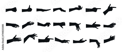 Collection of hand gestures silhouettes. Set of different hand gestures. Vector illustration