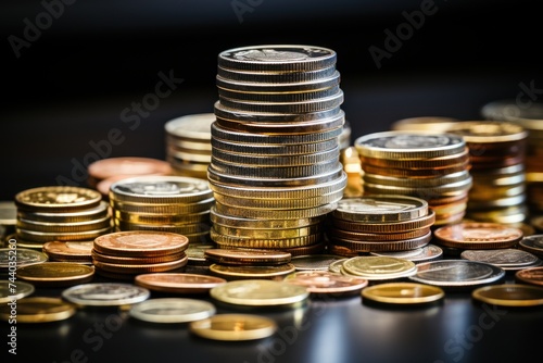 Wallpaper Mural Stacked and scattered coins showcasing different currencies and values Torontodigital.ca