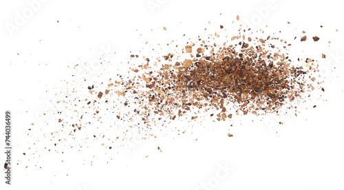 Allspice, pimento spice, Jamaican pepper and shavings isolated on white background and texture, top view