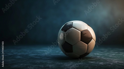 Soccer ball on a dark background, banner with copyspace for text