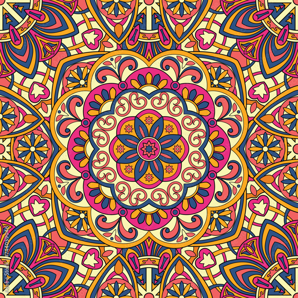 Seamless floral pattern with mandala vector illustration