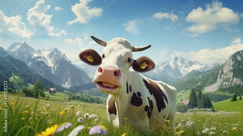 Happy cow in the pasture