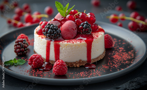 Delicious cheesecake with fresh berries on plate