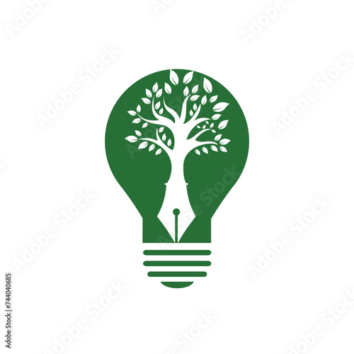 Tree pen vector logo design template. Creative writer and publication logo concept.