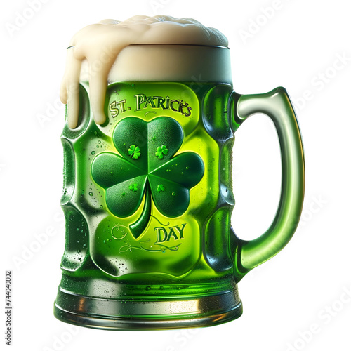 Illustration of mug of green beer with four leaf clover for st. patrick's day