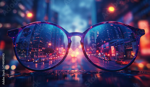 Glasses reflecting the city at night © Vadim