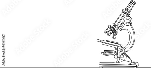 continuous single line drawing of microscope, line art vector illustration