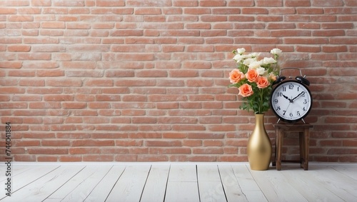 minimal background brick wall and flower vase for graphic resource. with copy space