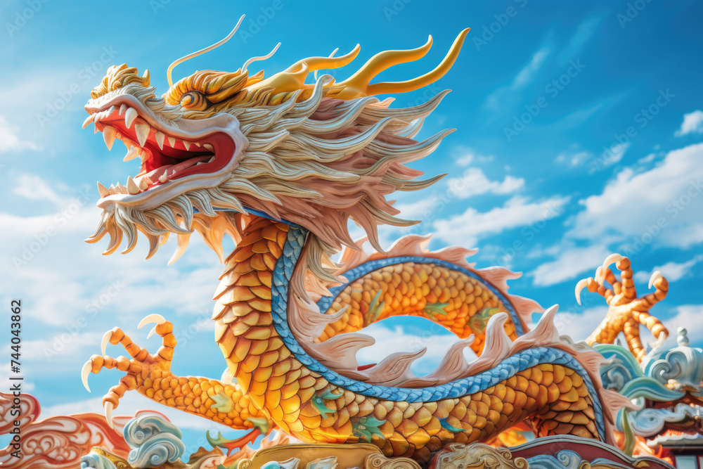 custom made wallpaper toronto digitalChinese dragon. Animal bright statue in clear electric blue sky