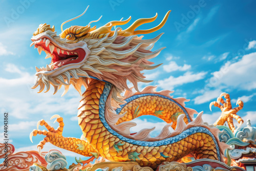 Wallpaper Mural Chinese dragon. Animal bright statue in clear electric blue sky Torontodigital.ca