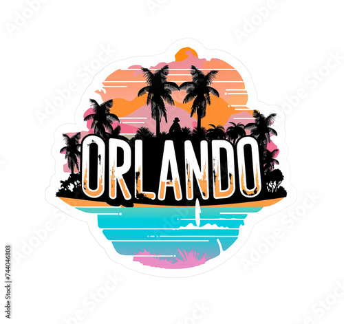 Summer vibes retro vintage t-shirt design with Orlando lettering. Modern summer print on t-shirts, posters, stickers and other uses (3)