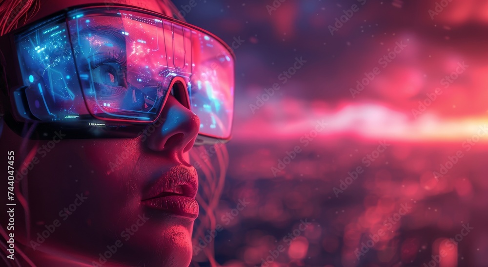A woman with fiery red hair wearing protective goggles gazes confidently into the bright light, her determined expression hinting at the strength and resilience of the human face A woman with fiery red hair wearing protective goggles gazes confidently into the bright light, her determined expression hinting at the strength and resilience of the human face