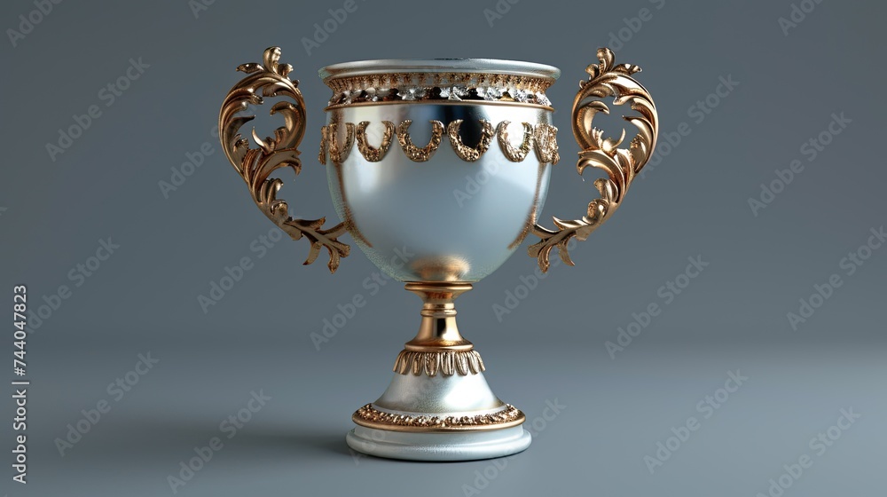 A metallic 3D trophy symbolizes achievement and success. A metallic 3D trophy symbolizes achievement and success.