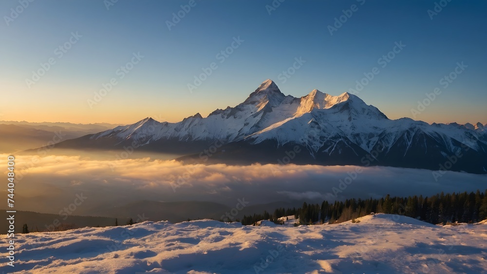 sunrise in the mountains of winter