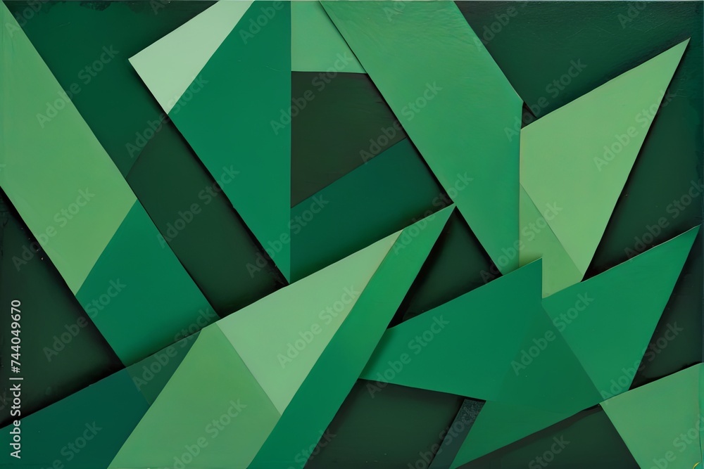 Abstract Greenery: Artistic Geometric Shapes - obrazy, fototapety, plakaty 
