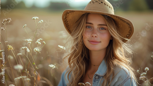 Country Style: Full Body Shot of a Beautiful Cowgirl with Analog Effect