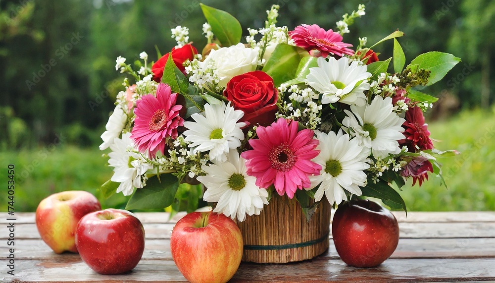 bouquet of flowers and apples