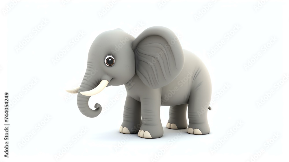 This is a 3D rendering of a cute and friendly elephant. It has big ears, a long trunk, and a gray body.