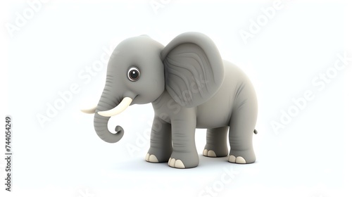 This is a 3D rendering of a cute and friendly elephant. It has big ears  a long trunk  and a gray body.